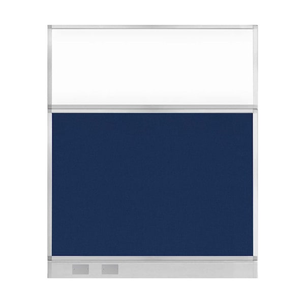 Hush Panel Configurable Cubicle Partition 5' x 6' Navy Blue Fabric Clear Window w/ Cable Channel